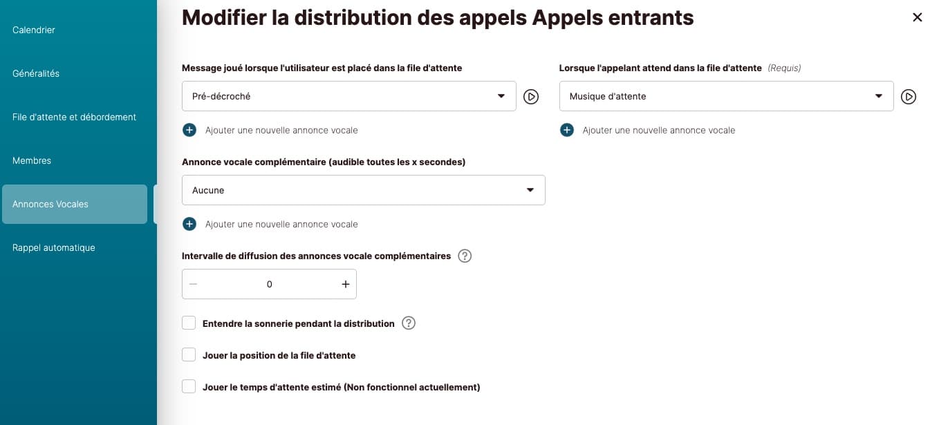 admin-appels-entrants Modifier la distribution des appels Appels entrants